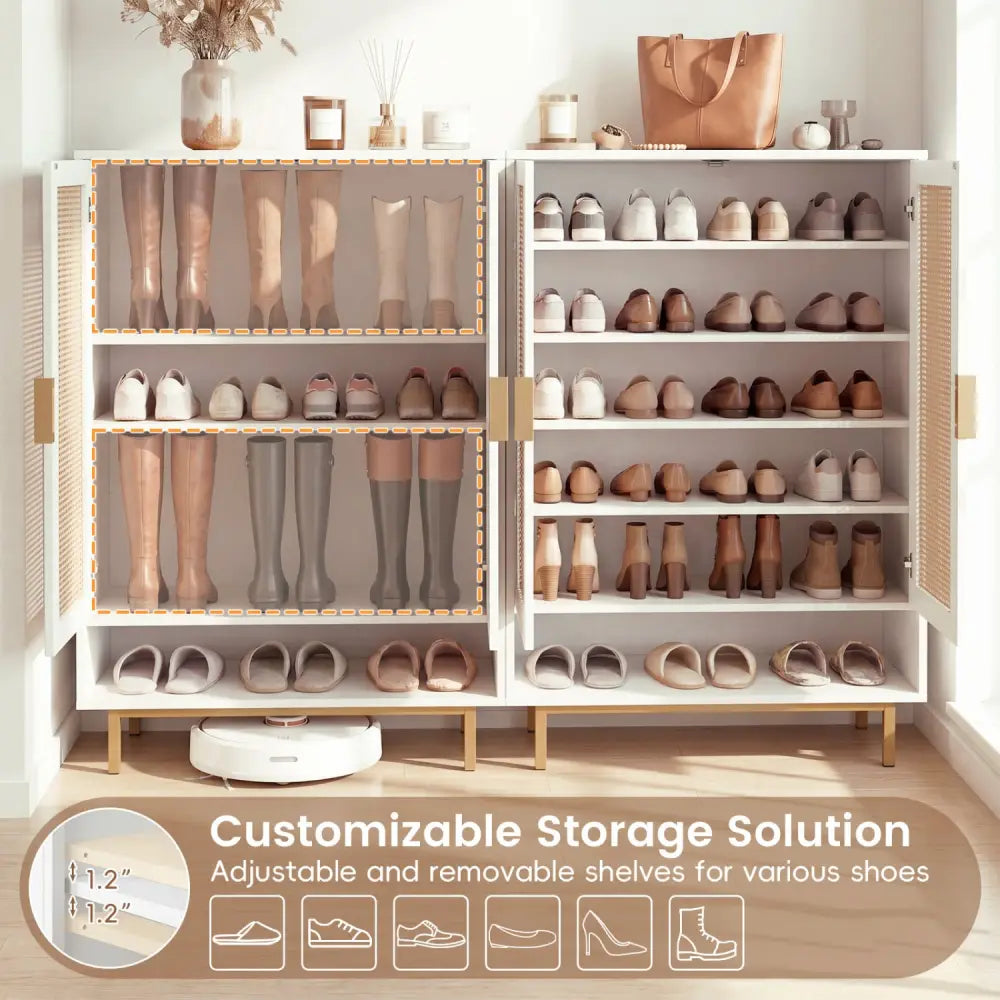 43 Inch 6-Tier Tall Shoe Cabinet with Double Doors-White - White - Shoe Racks & Storage Benches