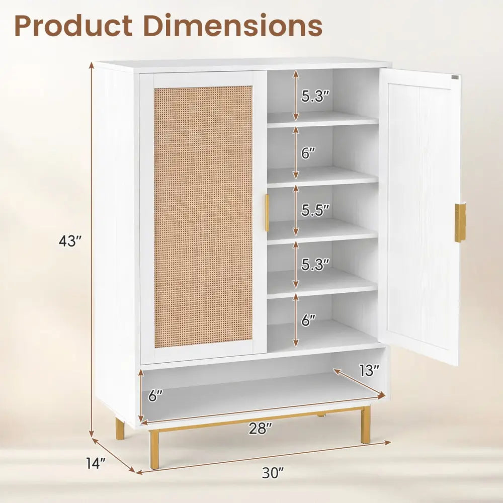 43 Inch 6-Tier Tall Shoe Cabinet with Double Doors-White - White - Shoe Racks & Storage Benches