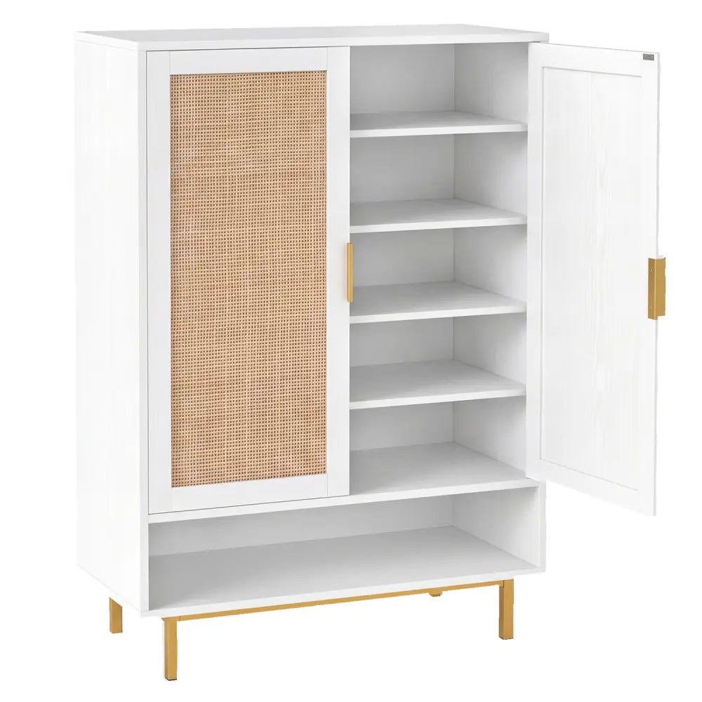 43 Inch 6-Tier Tall Shoe Cabinet with Double Doors-White - White - Shoe Racks & Storage Benches