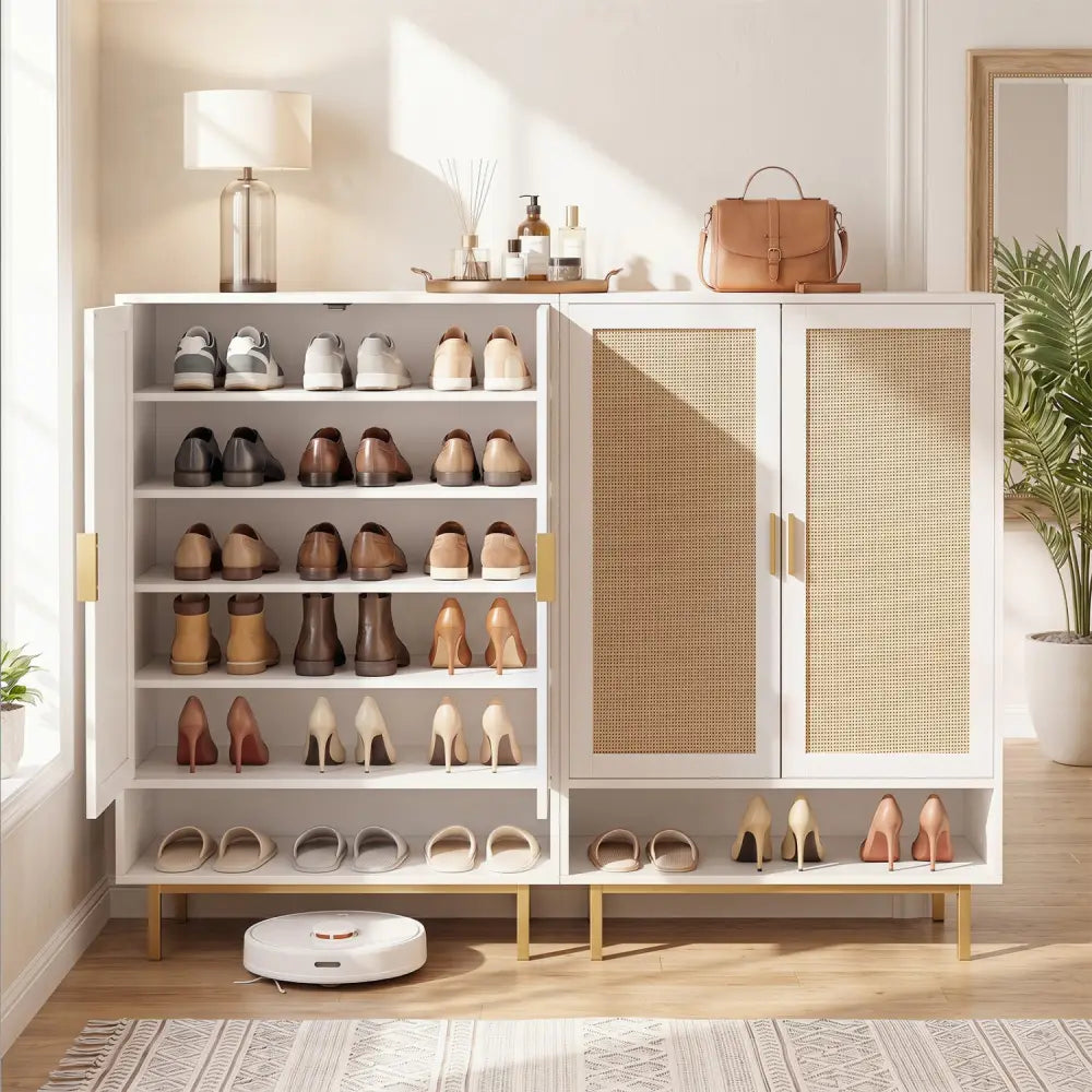 43 Inch 6-Tier Tall Shoe Cabinet with Double Doors-White - White - Shoe Racks & Storage Benches