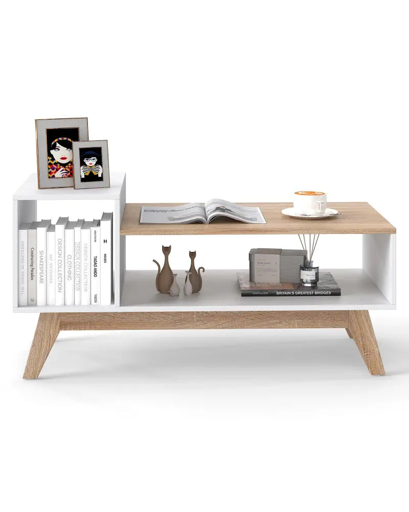 43 Inch Coffee Table with Stepped Tabletop and Storage Compartments-White - White - Coffee Tables