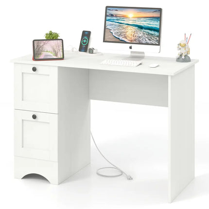 43 Inch Computer Desk with Charging Station for Living Room-White - White - Computer Desks