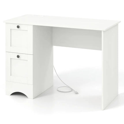 43 Inch Computer Desk with Charging Station for Living Room-White - White - Computer Desks