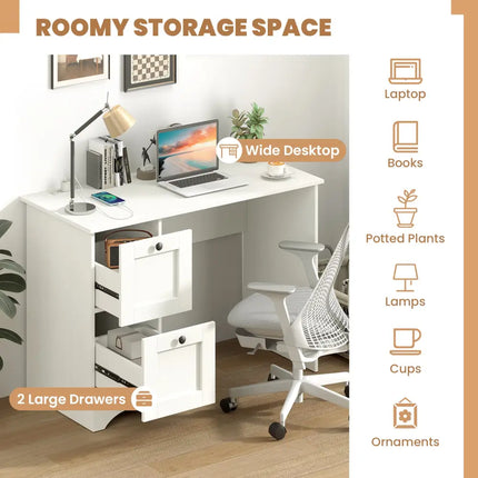 43 Inch Computer Desk with Charging Station for Living Room-White - White - Computer Desks