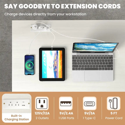 43 Inch Computer Desk with Charging Station for Living Room-White - White - Computer Desks