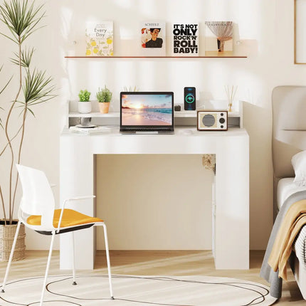 43 Inch Computer Desk with Power Outlets and 2 Bookcases-White Costway