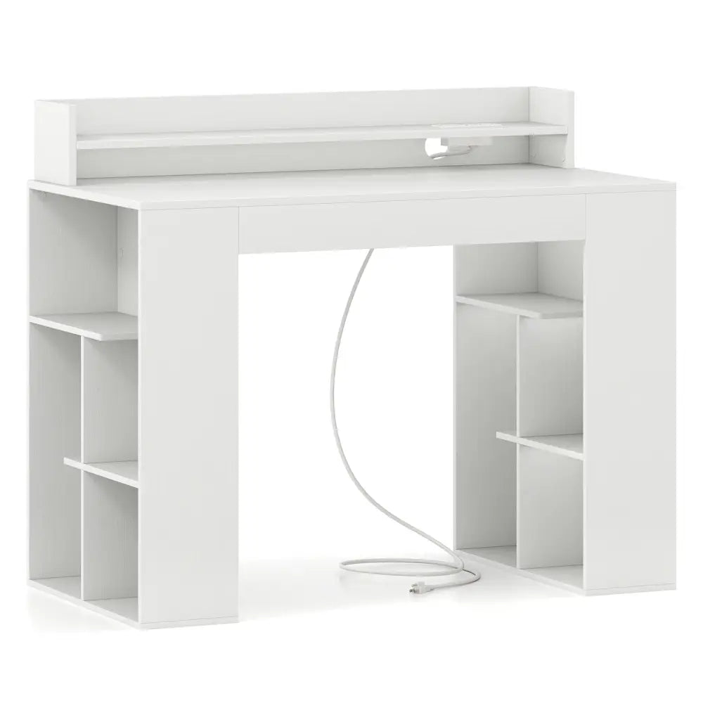 43 Inch Computer Desk with Power Outlets and 2 Bookcases-White - White - Computer Desks