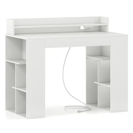 43 Inch Computer Desk with Power Outlets and 2 Bookcases-White Costway