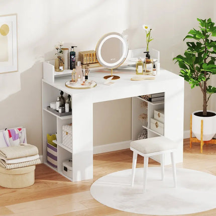 43 Inch Computer Desk with Power Outlets and 2 Bookcases-White Costway