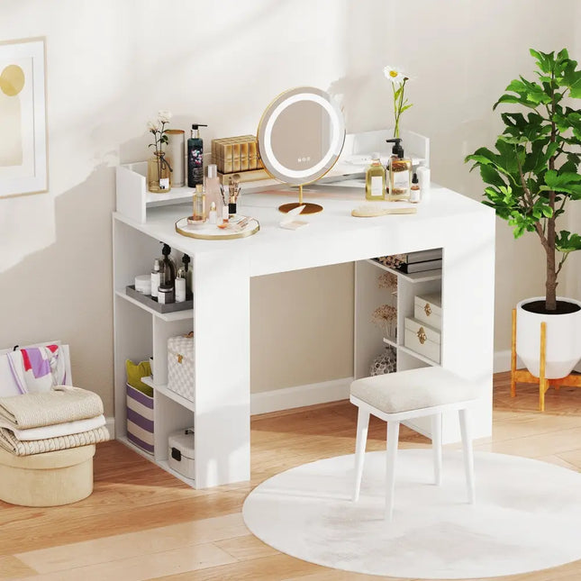 43 Inch Computer Desk with Power Outlets and 2 Bookcases-White Costway