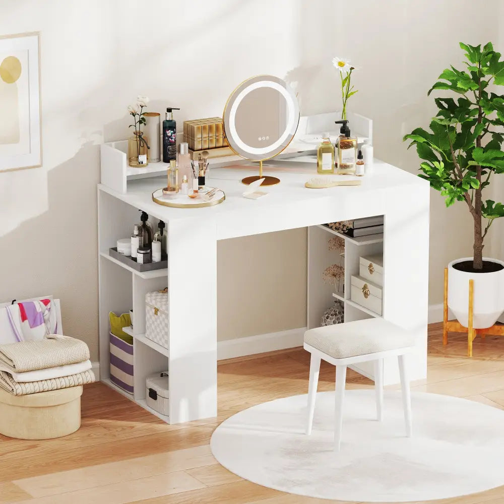 43 Inch Computer Desk with Power Outlets and 2 Bookcases-White - White - Computer Desks