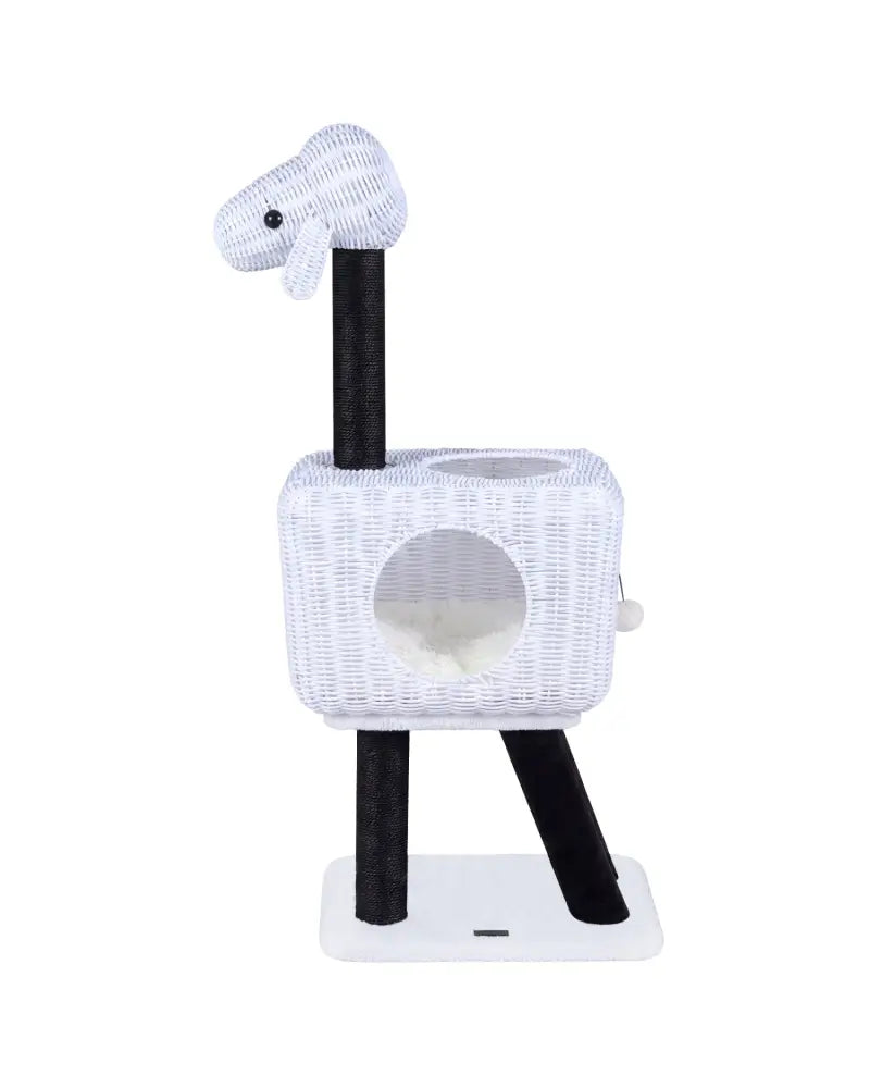 43-Inch Lamb-Shaped Cat Tower with 2-Door Rattan Condo for Indoor Kittens-White - White - Cat Trees Condos & Scratchers