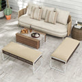 43 Inch Patio Rectangle Ottoman Pack of 2 with Metal Legs and Seat Cushion-Beige - Beige - Outdoor Benches