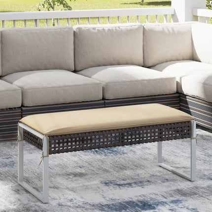 43 Inch Patio Rectangle Ottoman Pack of 2 with Metal Legs and Seat Cushion-Beige - Beige - Outdoor Benches