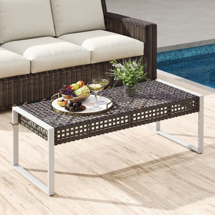 43 Inch Patio Rectangle Ottoman Pack of 2 with Metal Legs and Seat Cushion-Beige - Beige - Outdoor Benches