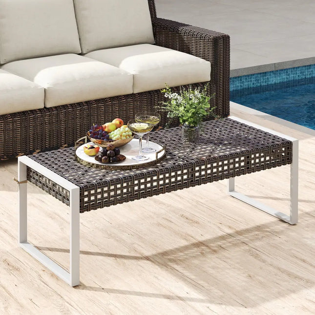 43 Inch Patio Rectangle Ottoman Pack of 2 with Metal Legs and Seat Cushion-Beige - Beige - Outdoor Benches