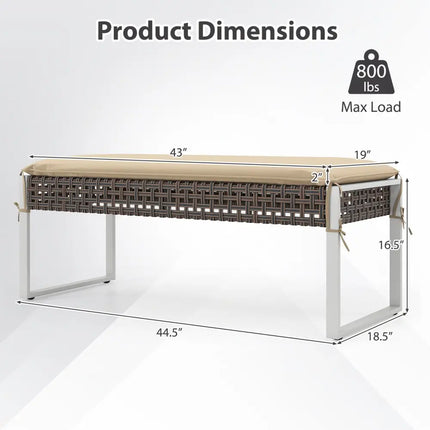 43 Inch Patio Rectangle Ottoman Pack of 2 with Metal Legs and Seat Cushion-Beige - Beige - Outdoor Benches