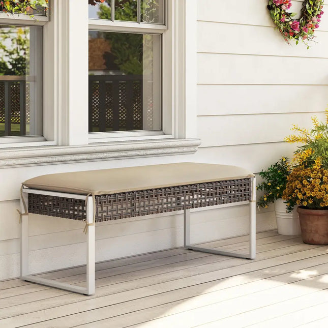 43 Inch Patio Rectangle Ottoman with Metal Legs and Seat Cushion-Beige - Beige - Outdoor Benches