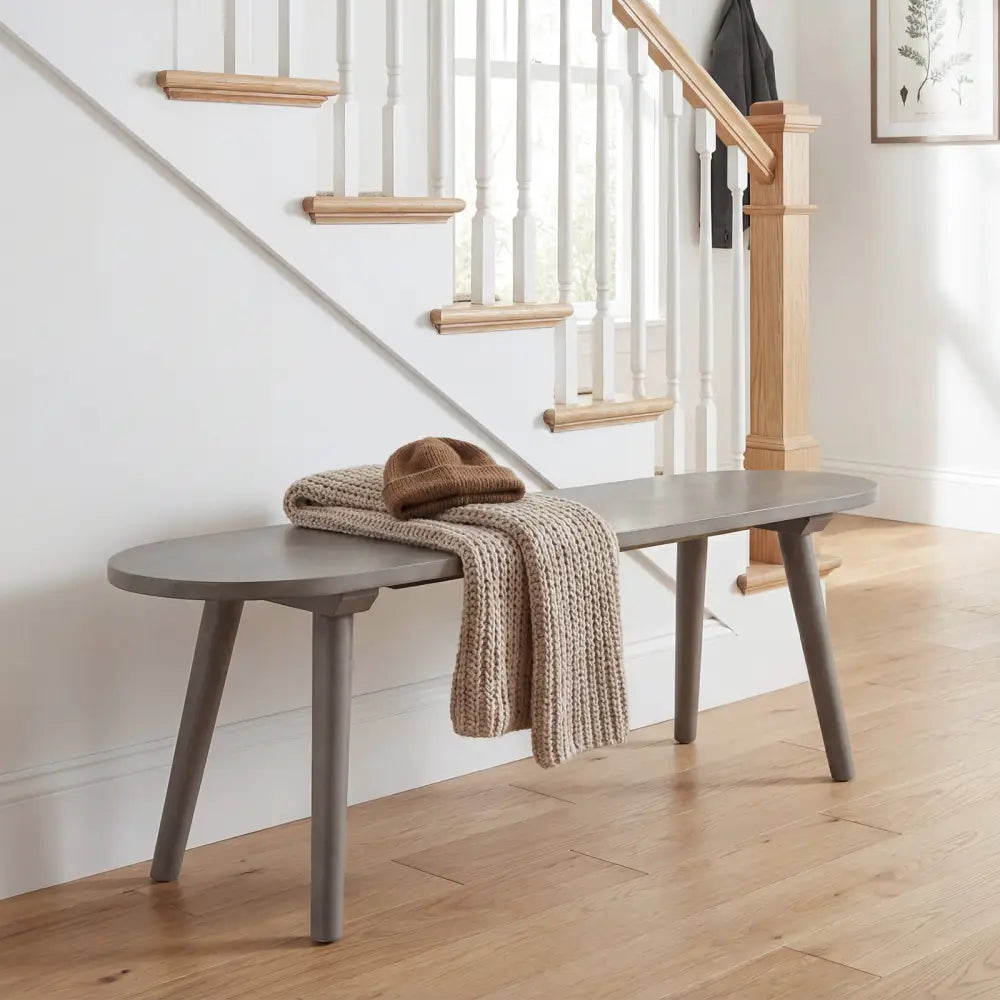 43 Inch Solid Wood Farmhouse Dining Bench Rustic Wooden Entryway Bench with Rubber Wood Legs-Gray - Gray - Dining Chairs