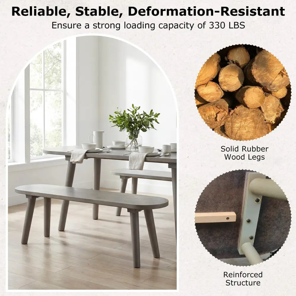 43 Inch Solid Wood Farmhouse Dining Bench Rustic Wooden Entryway Bench with Rubber Wood Legs-Gray - Gray - Dining Chairs