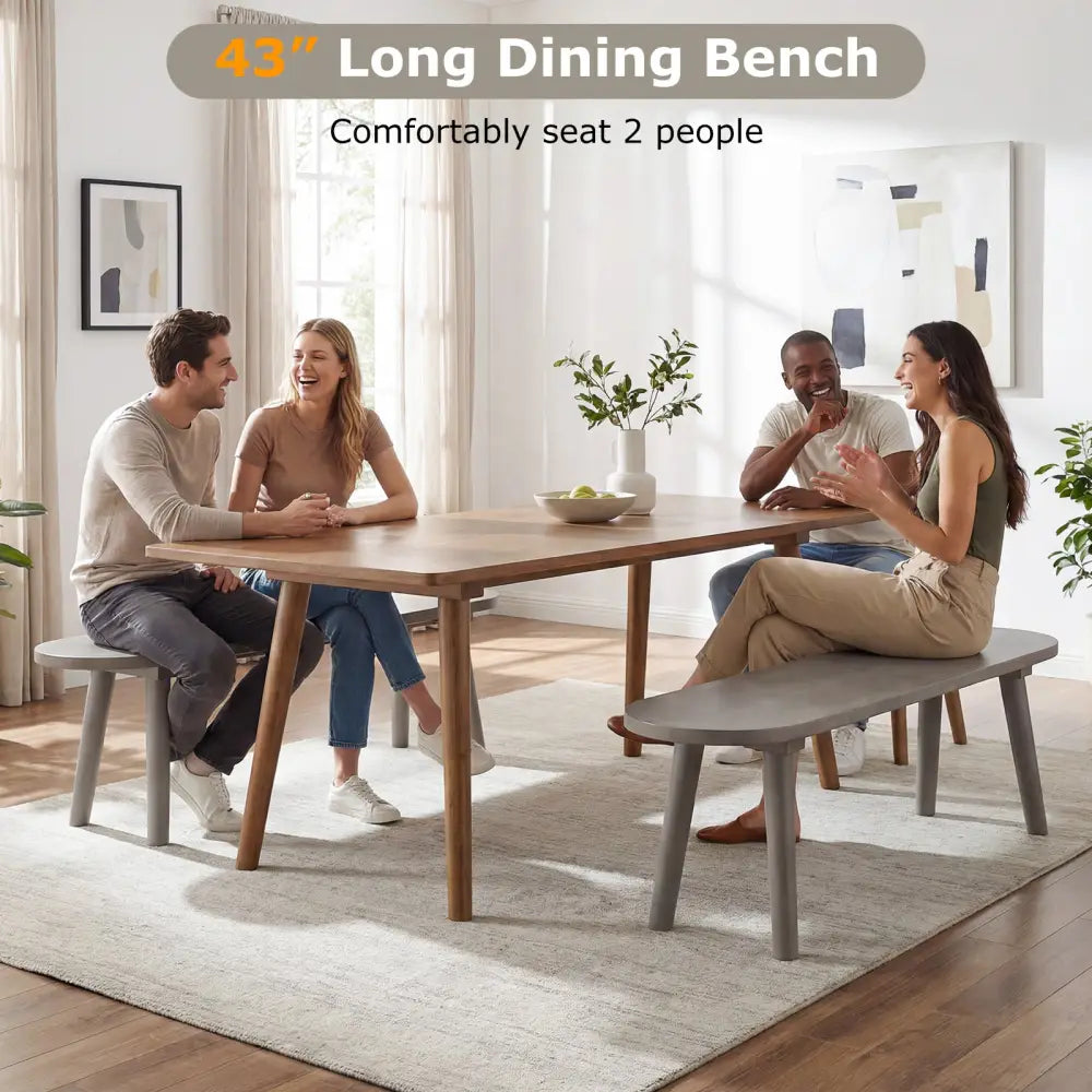 43 Inch Solid Wood Farmhouse Dining Bench Rustic Wooden Entryway Bench with Rubber Wood Legs-Gray - Gray - Dining Chairs