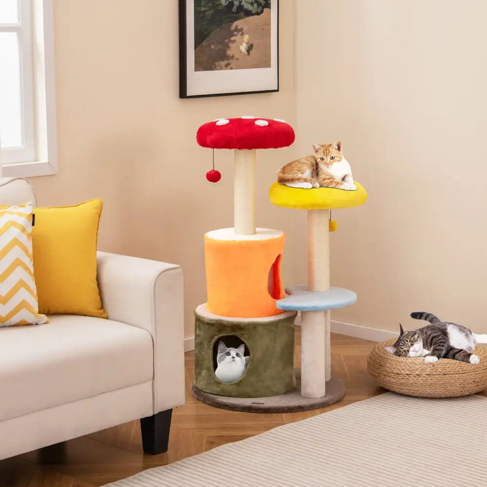 43 Inch Tall Cat Tree Cute with 2 Condos and Padded Platforms-Multicolor - Multicolor - Cat Trees Condos & Scratchers