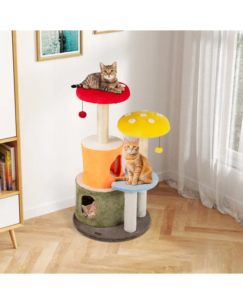 43 Inch Tall Cat Tree Cute with 2 Condos and Padded Platforms-Multicolor - Multicolor - Cat Trees Condos & Scratchers