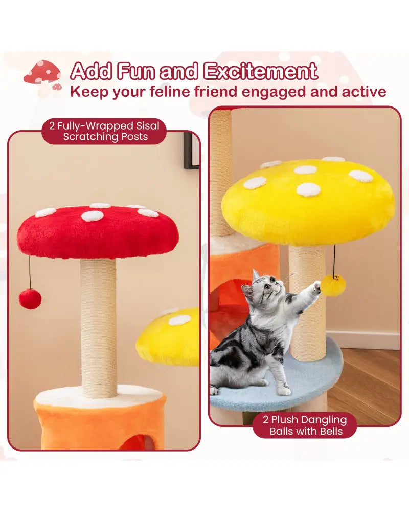 43 Inch Tall Cat Tree Cute with 2 Condos and Padded Platforms-Multicolor - Multicolor - Cat Trees Condos & Scratchers