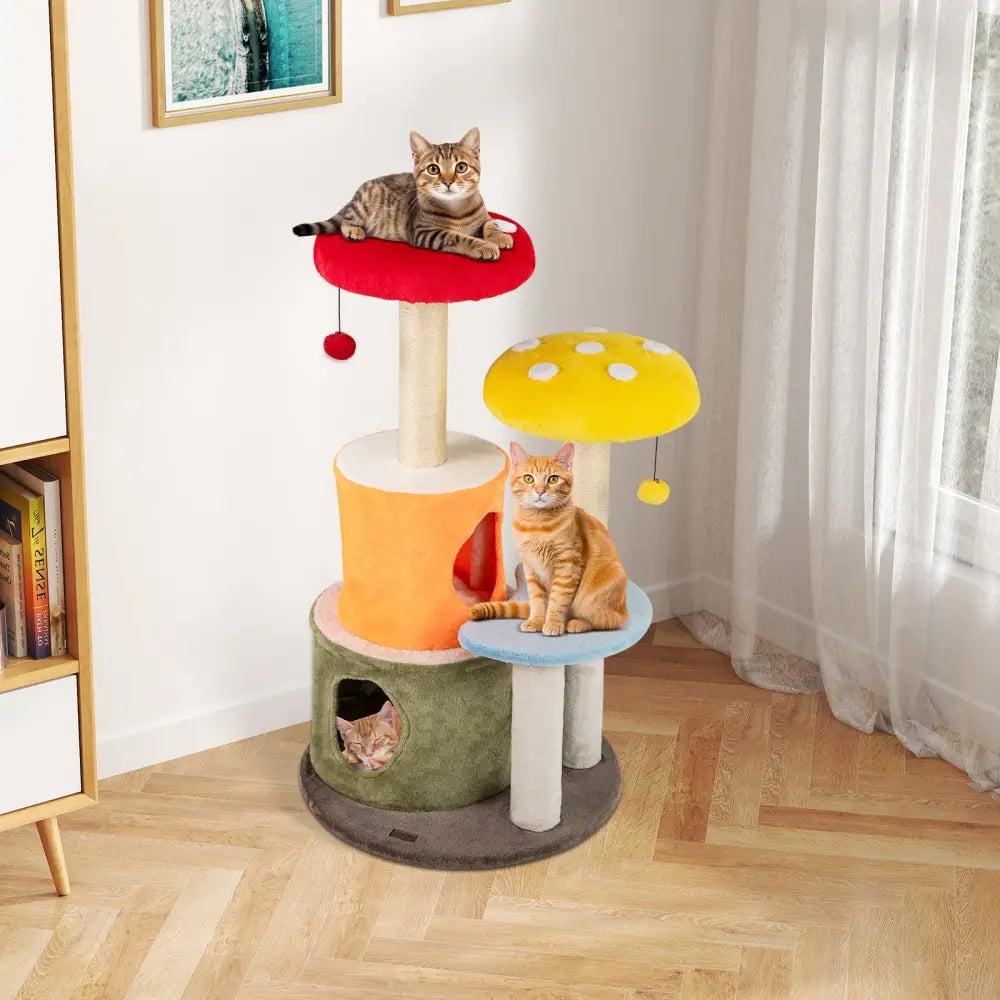 43 Inch Tall Cat Tree Cute with 2 Condos and Padded Platforms-Multicolor - Multicolor - Cat Trees Condos & Scratchers