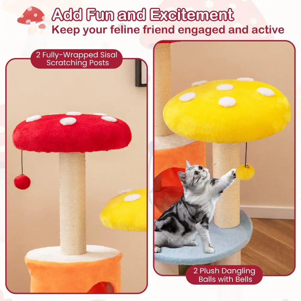 43 Inch Tall Cat Tree Cute with 2 Condos and Padded Platforms-Multicolor - Multicolor - Cat Trees Condos & Scratchers