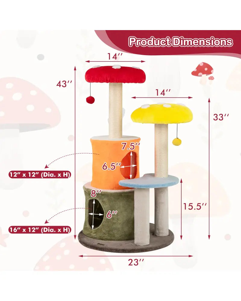 43 Inch Tall Cat Tree Cute with 2 Condos and Padded Platforms-Multicolor - Multicolor - Cat Trees Condos & Scratchers