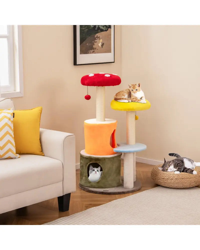 43 Inch Tall Cat Tree Cute with 2 Condos and Padded Platforms-Multicolor - Multicolor - Cat Trees Condos & Scratchers