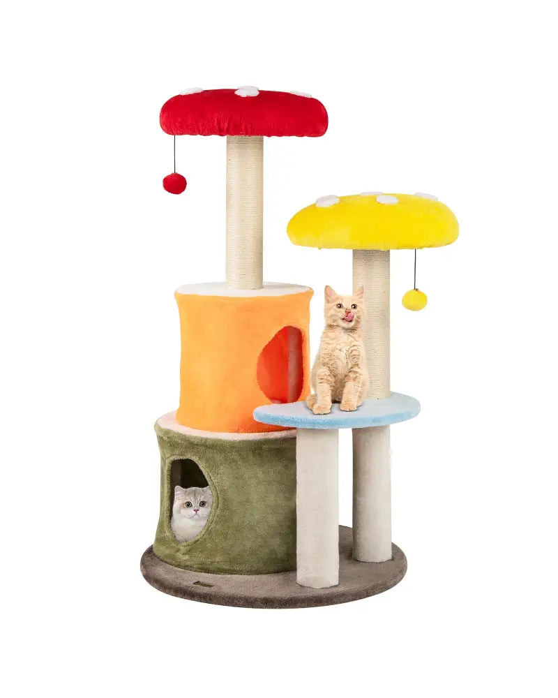 43 Inch Tall Cat Tree Cute with 2 Condos and Padded Platforms-Multicolor - Multicolor - Cat Trees Condos & Scratchers