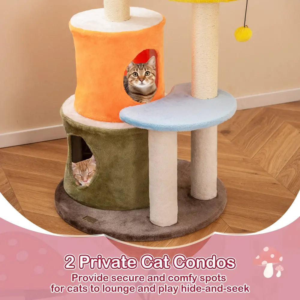 43 Inch Tall Cat Tree Cute with 2 Condos and Padded Platforms-Multicolor - Multicolor - Cat Trees Condos & Scratchers