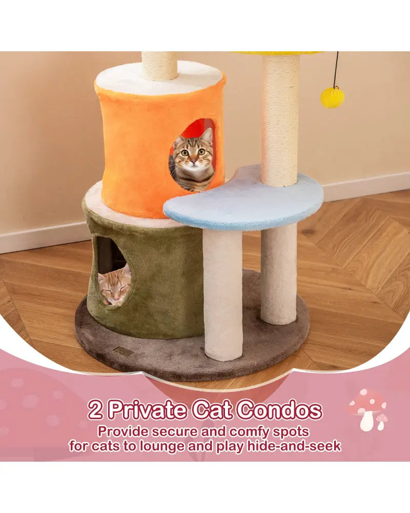 43 Inch Tall Cat Tree Cute with 2 Condos and Padded Platforms-Multicolor - Multicolor - Cat Trees Condos & Scratchers