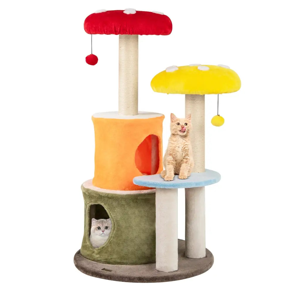 43 Inch Tall Cat Tree Cute with 2 Condos and Padded Platforms-Multicolor - Multicolor - Cat Trees Condos & Scratchers