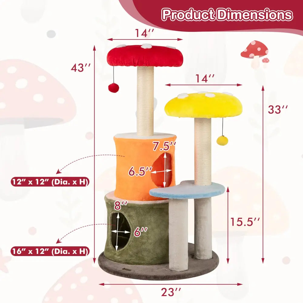 43 Inch Tall Cat Tree Cute with 2 Condos and Padded Platforms-Multicolor - Multicolor - Cat Trees Condos & Scratchers