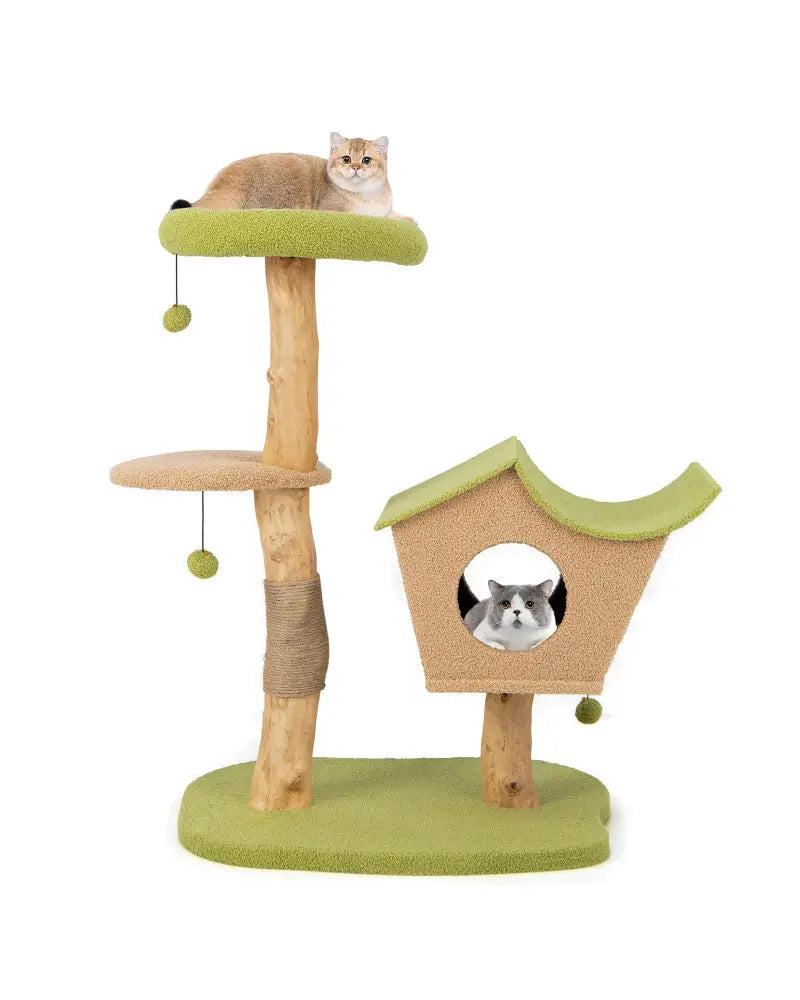 43 Inch Wooden Cat Tree with Padded Top Perch-Green - Green - Cat Trees Condos & Scratchers