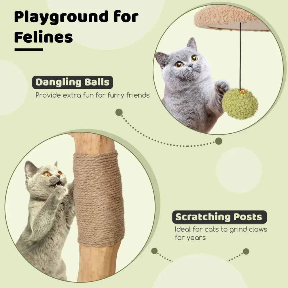 43 Inch Wooden Cat Tree with Padded Top Perch-Green - Green - Cat Trees Condos & Scratchers