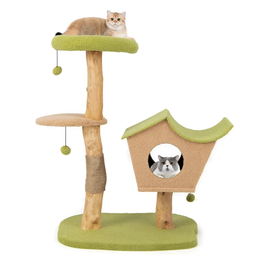 43 Inch Wooden Cat Tree with Padded Top Perch-Green - Green - Cat Trees Condos & Scratchers