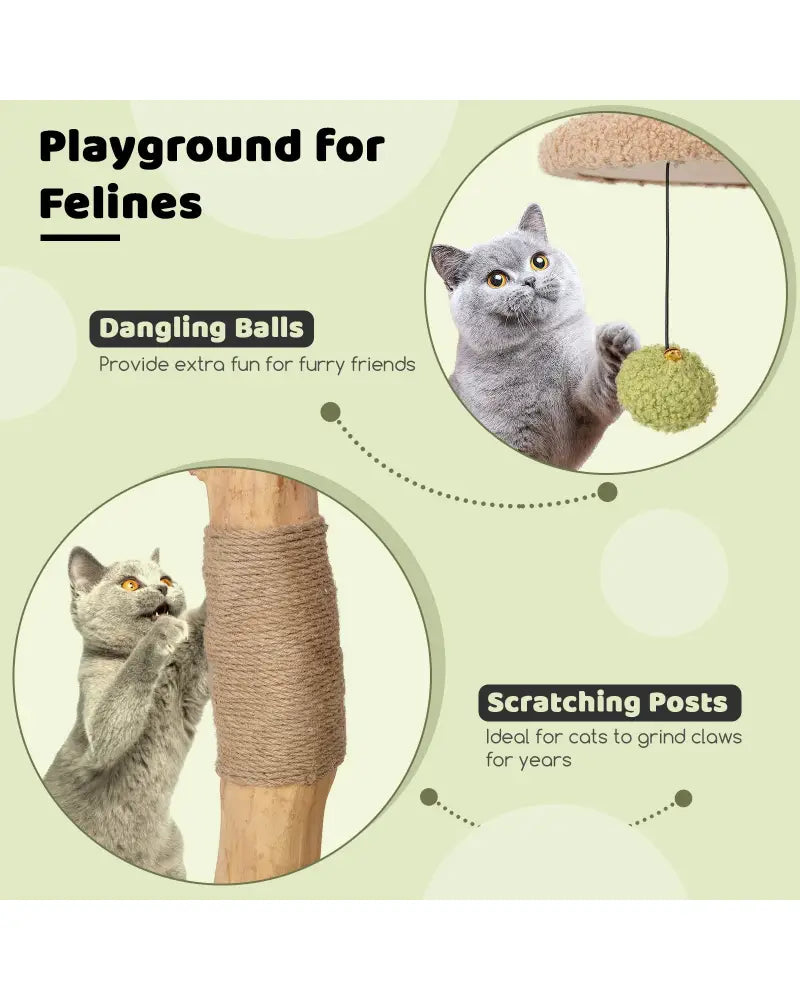43 Inch Wooden Cat Tree with Padded Top Perch-Green - Green - Cat Trees Condos & Scratchers