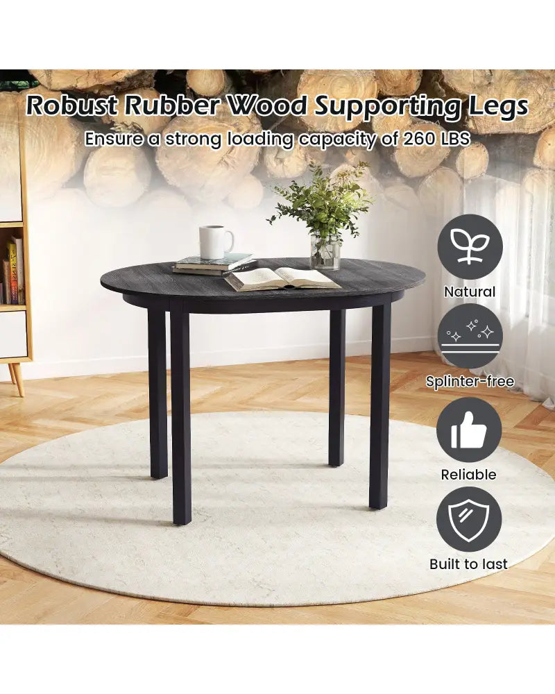 43 Inch Wooden Dining Table with Rubber Wood Legs for 2-4 People-Black - Black - Dining Tables