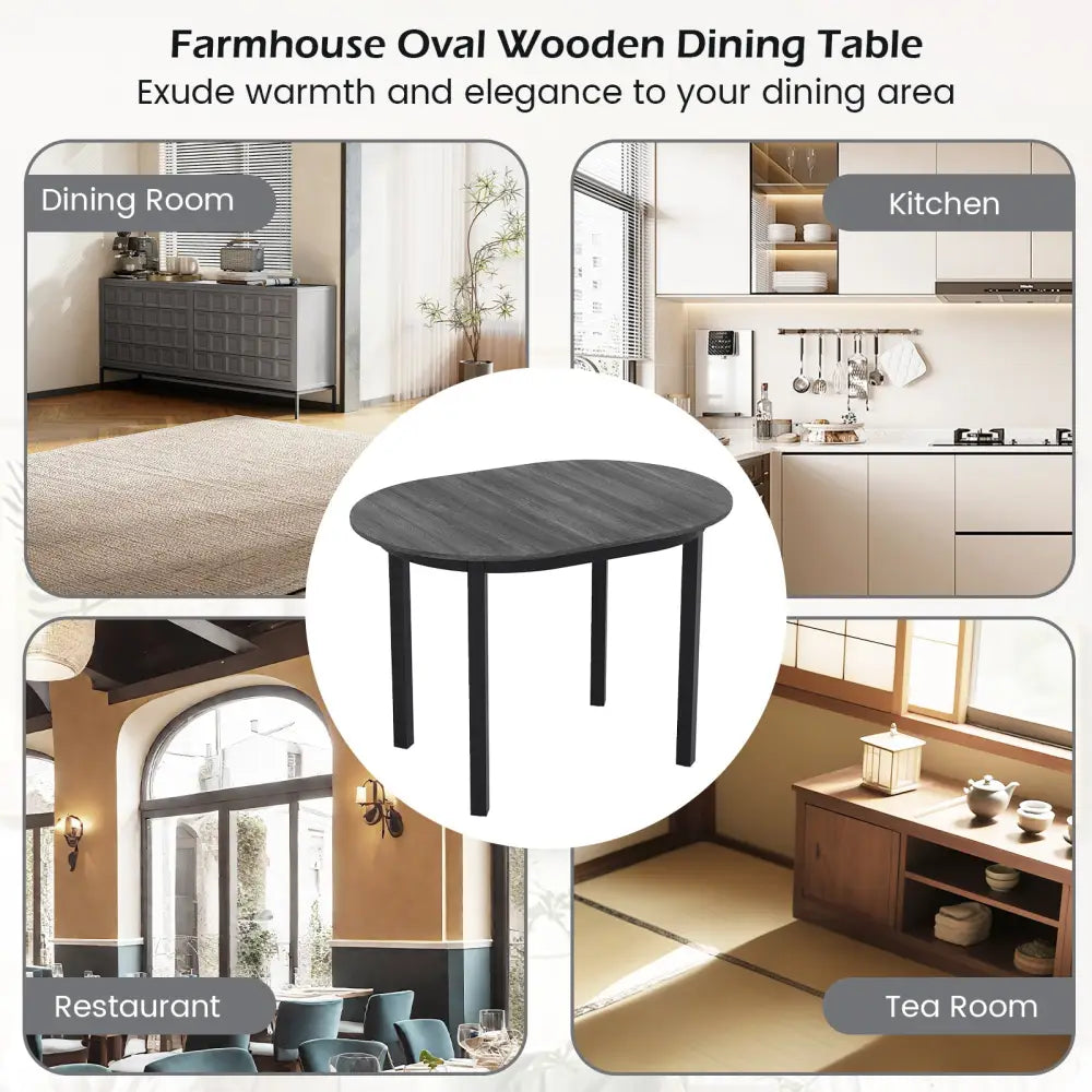 43 Inch Wooden Dining Table with Rubber Wood Legs for 2-4 People-Black - Black - Dining Tables