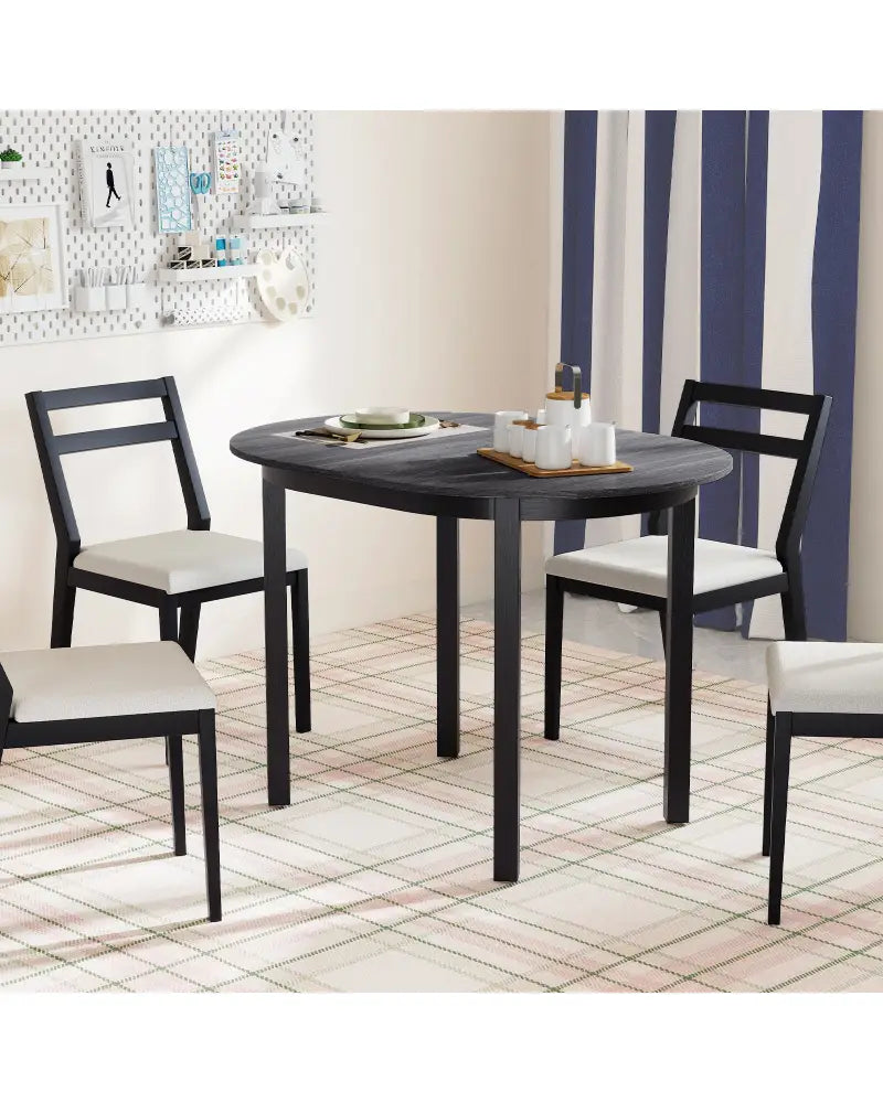 43 Inch Wooden Dining Table with Rubber Wood Legs for 2-4 People-Black - Black - Dining Tables