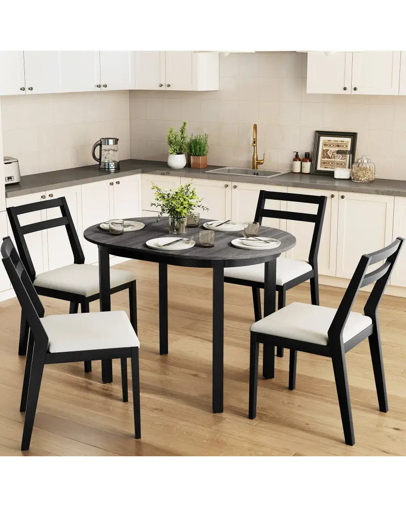 43 Inch Wooden Dining Table with Rubber Wood Legs for 2-4 People-Black - Black - Dining Tables