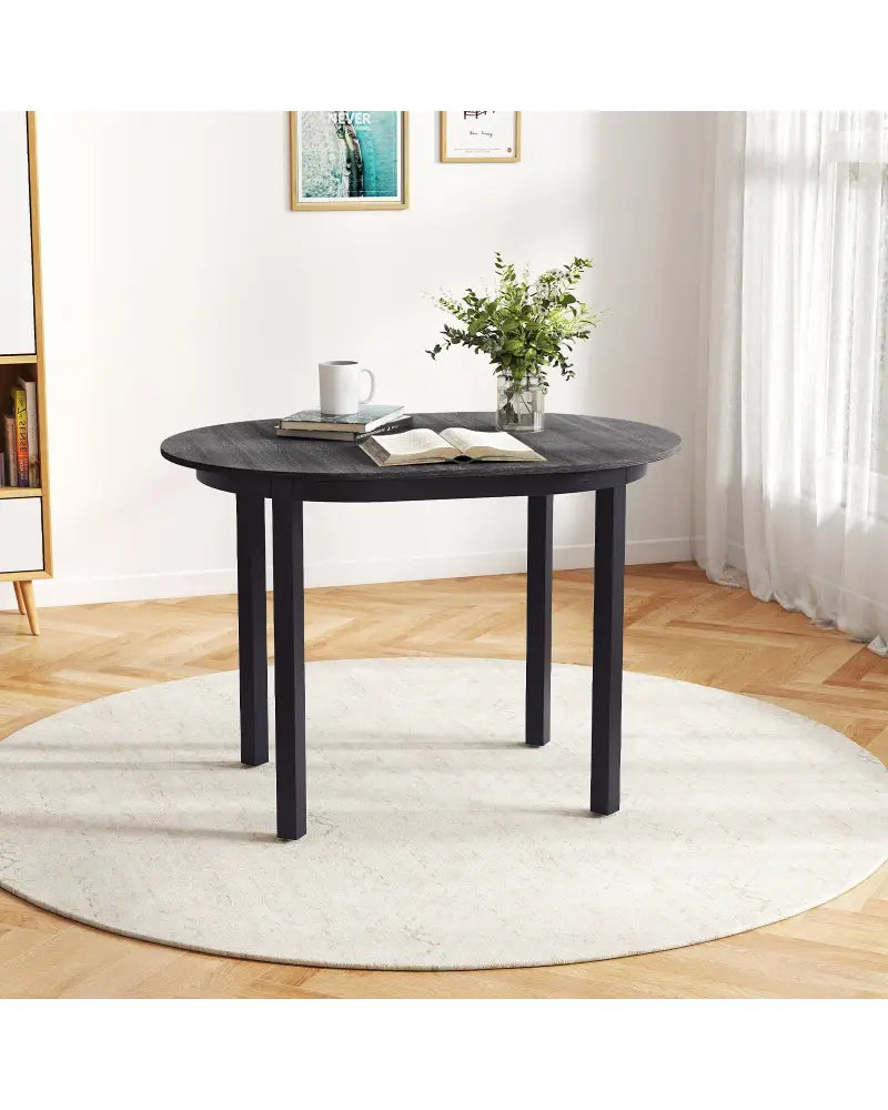 43 Inch Wooden Dining Table with Rubber Wood Legs for 2-4 People-Black - Black - Dining Tables