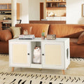 43 Inches Cat Litter Box Enclosure with Double Rooms and 2 Sisal Scratching Mats-White - White - Cat Houses