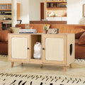 43 Inches Cat Litter Box Enclosure with Double Rooms and 2 Sisal Scratching Mats-Natural - Natural - Cat Houses