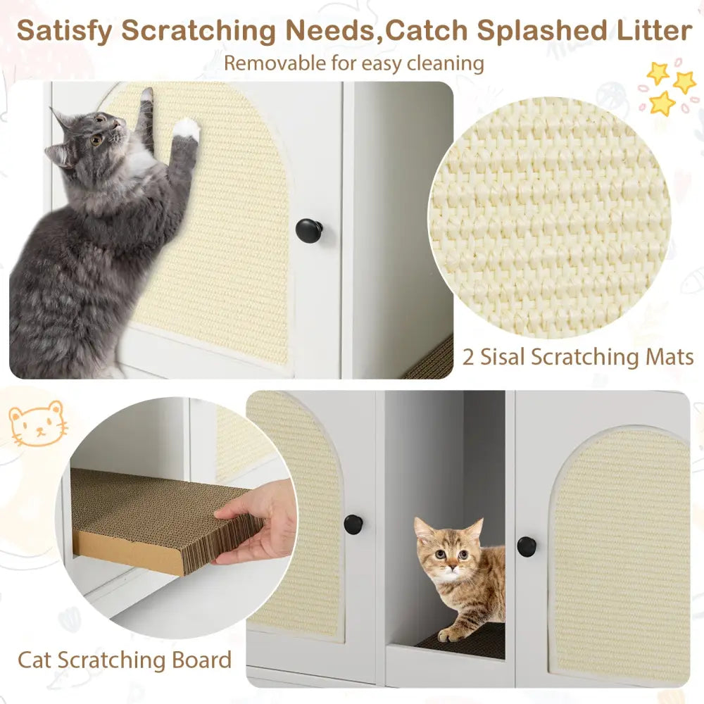 43 Inches Cat Litter Box Enclosure with Storage and Double Rooms-White - White - Cat Houses