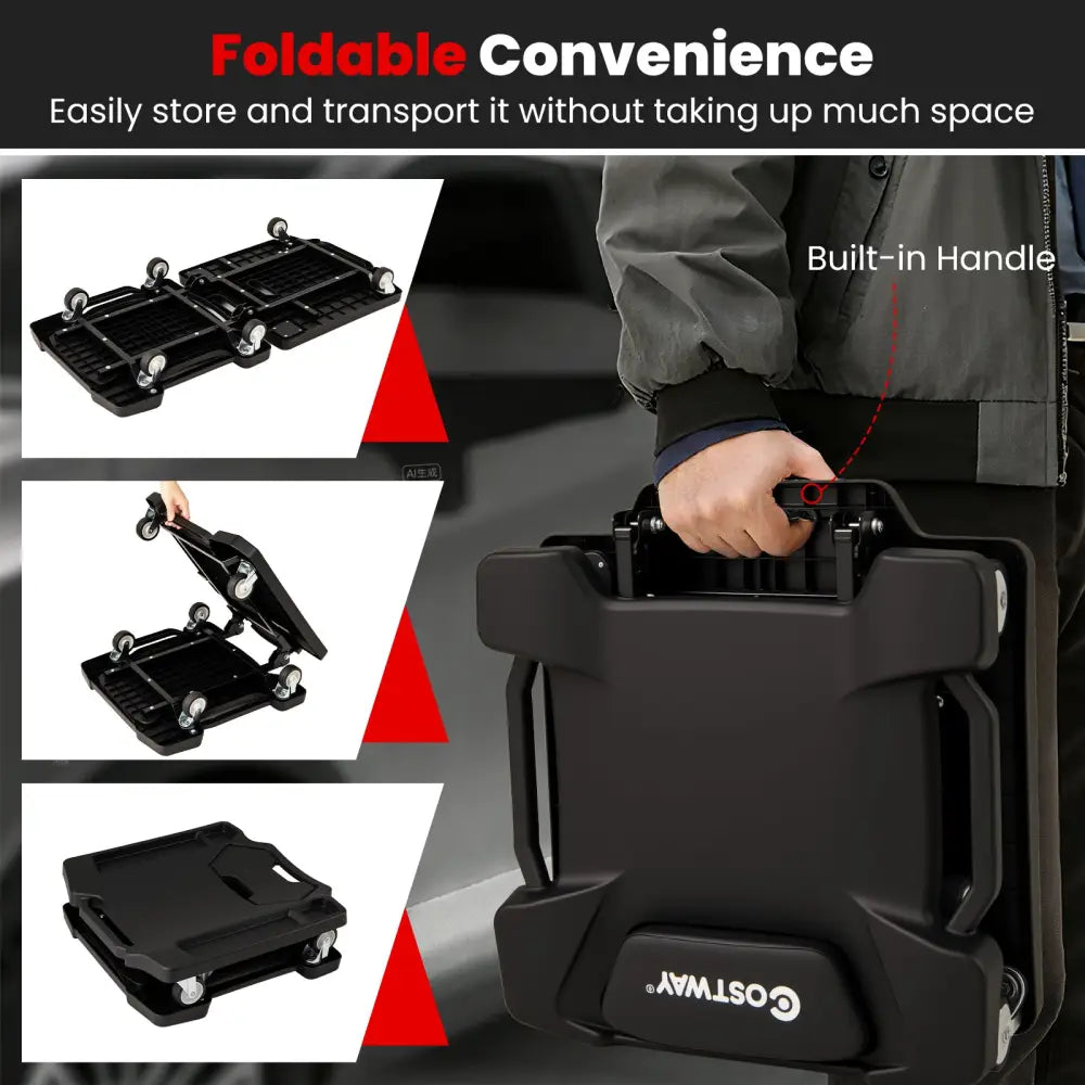 43 Inches Foldable Mechanic Creeper with Padded Headrest and Tool Trays-Black - Black - Garages